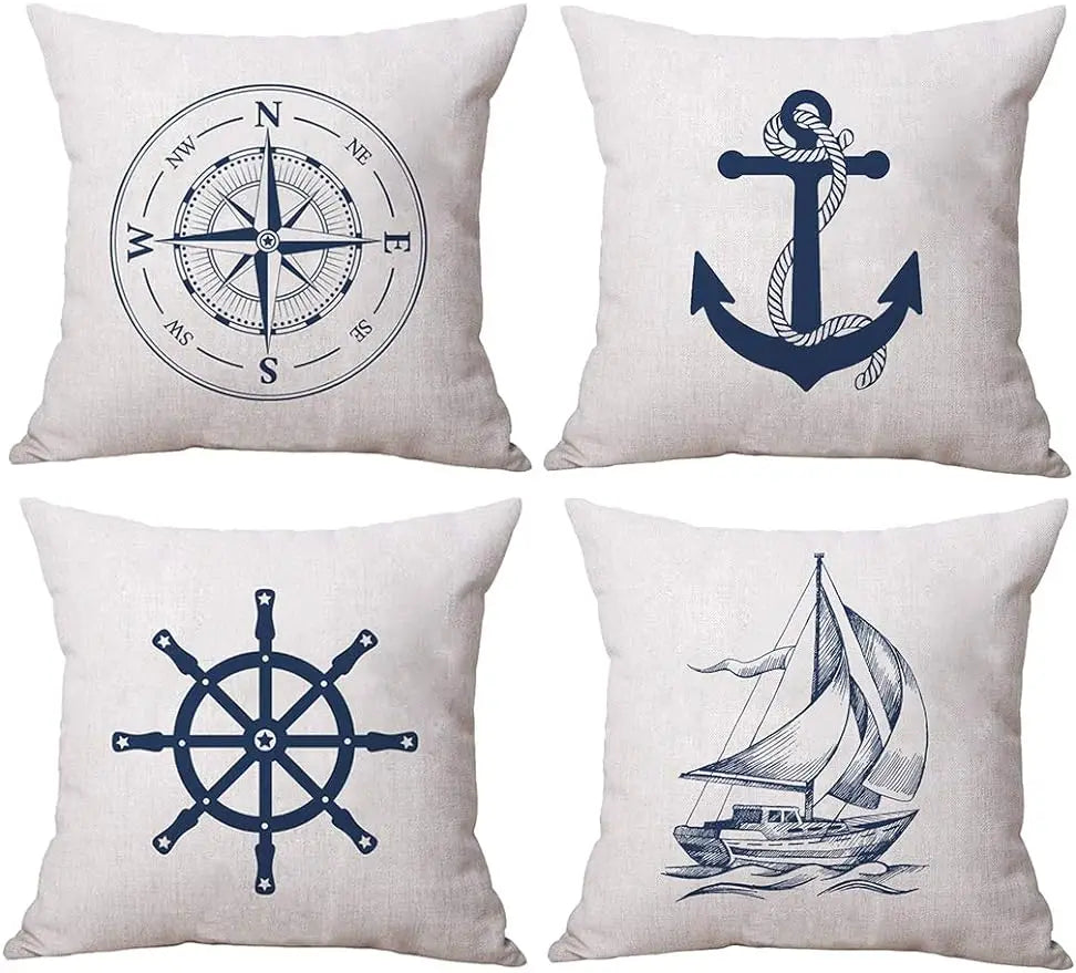 Ocean-themed cushion cover for coastal sailing Blue Guide pattern cushion cover 45x45