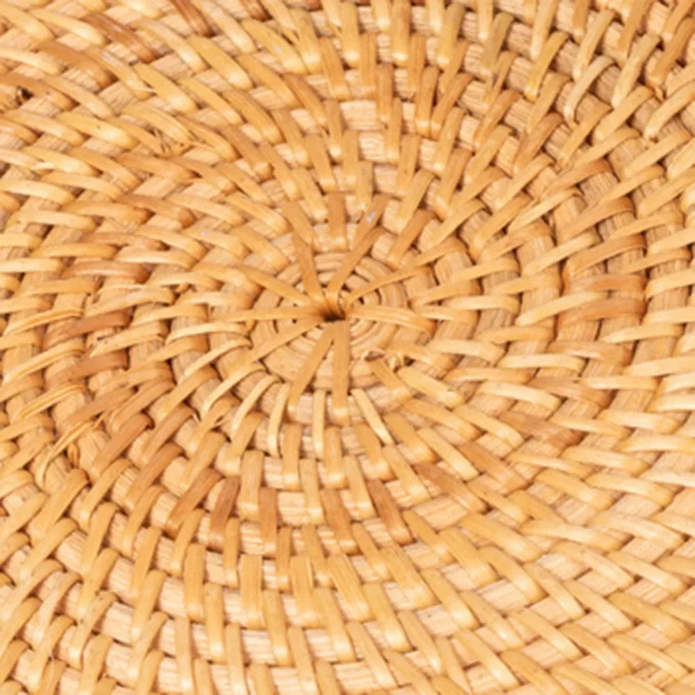 Wicker Basket Woven Rattan Serving Tray Round With Handles