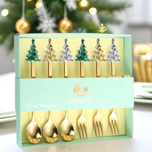 Christmas Tree Fork And Spoon Set Stainless Steel