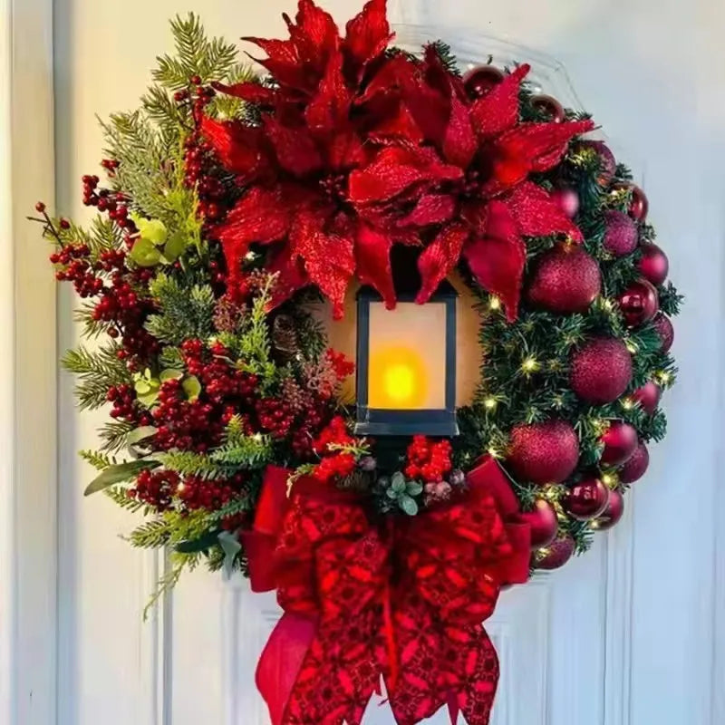 Christmas Golden Wreath With Lamp For Front Door