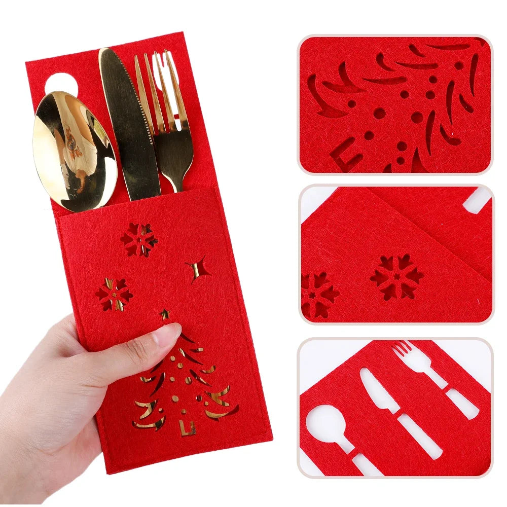 4Pcs Xmas Cutlery Bag Table Decorations