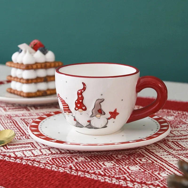 Santa Claus Ceramic Cup and Saucer Christmas theme Coffee Cup