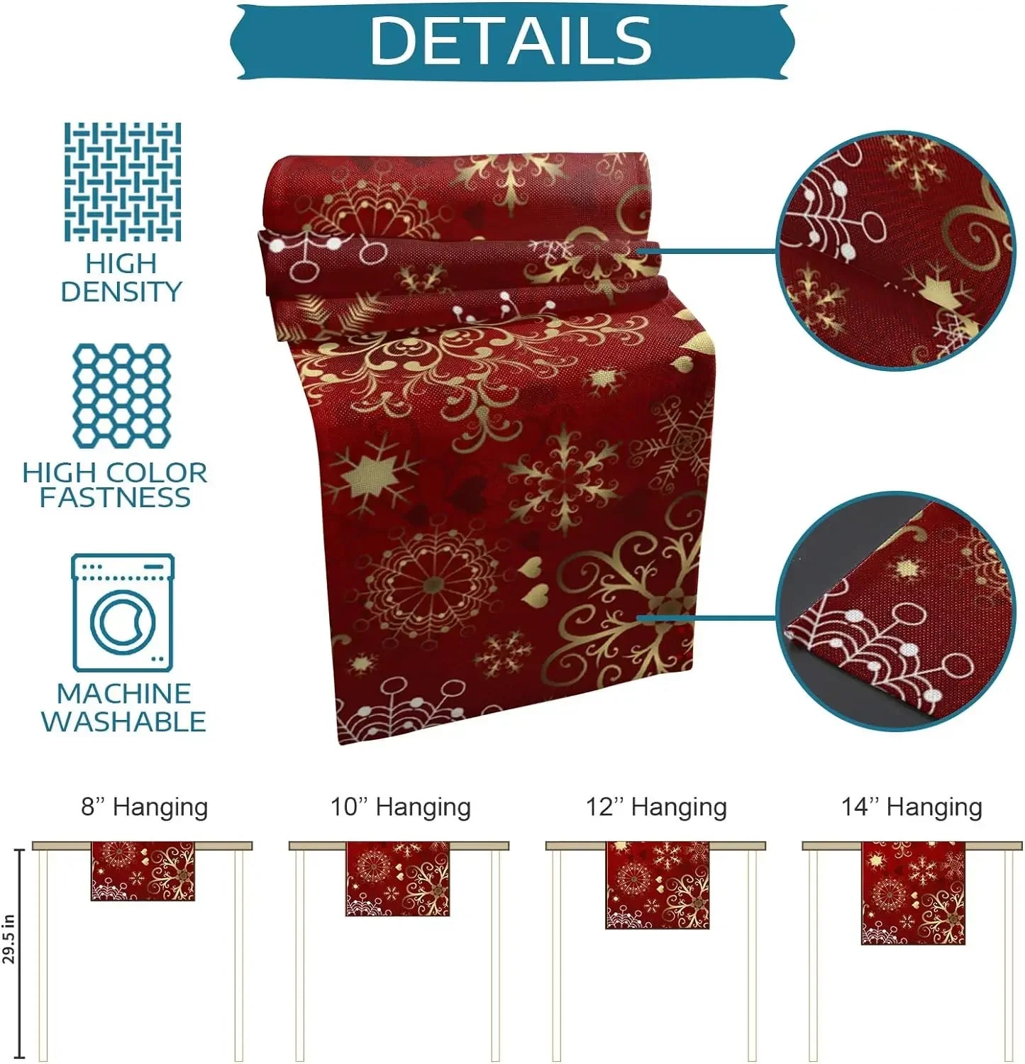 Christmas Snowflake Texture Linen Table Runners Dresser Scarves Decor Winter Xmas Dining Table Runners