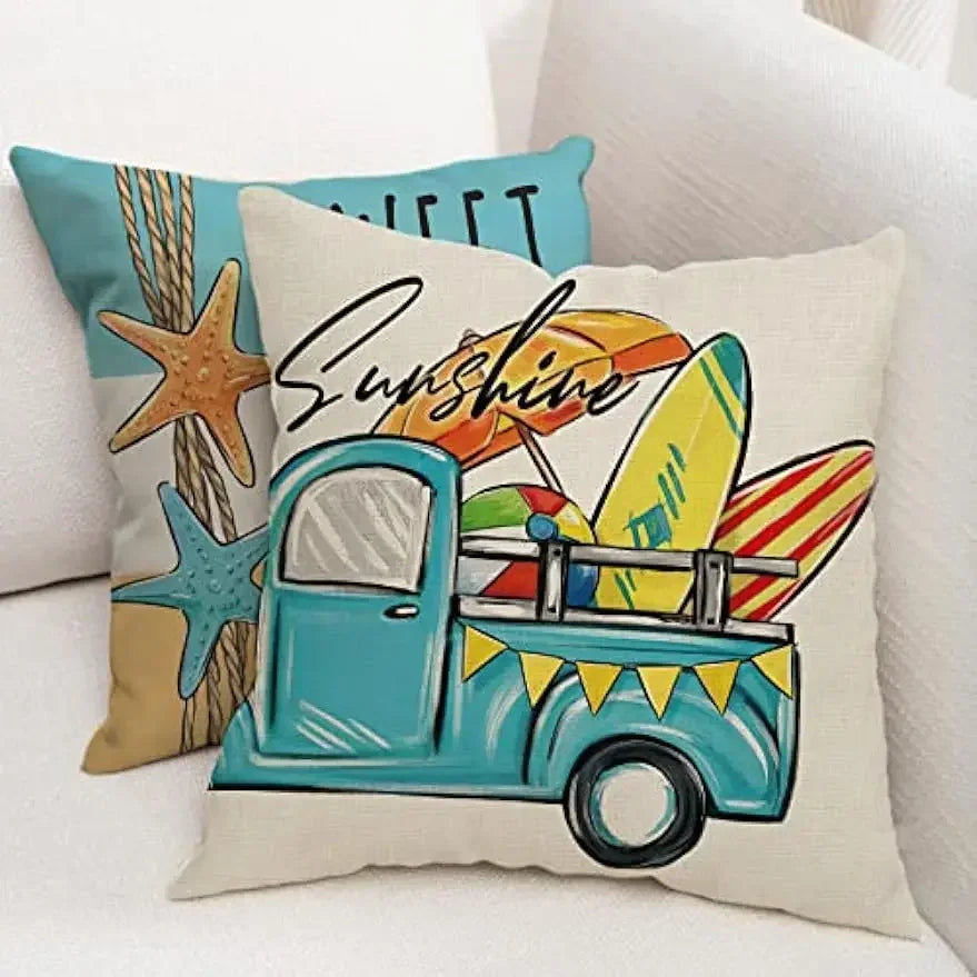 Summer beach coastal décor pillow cover sunshine starfish cushion cover 45x45