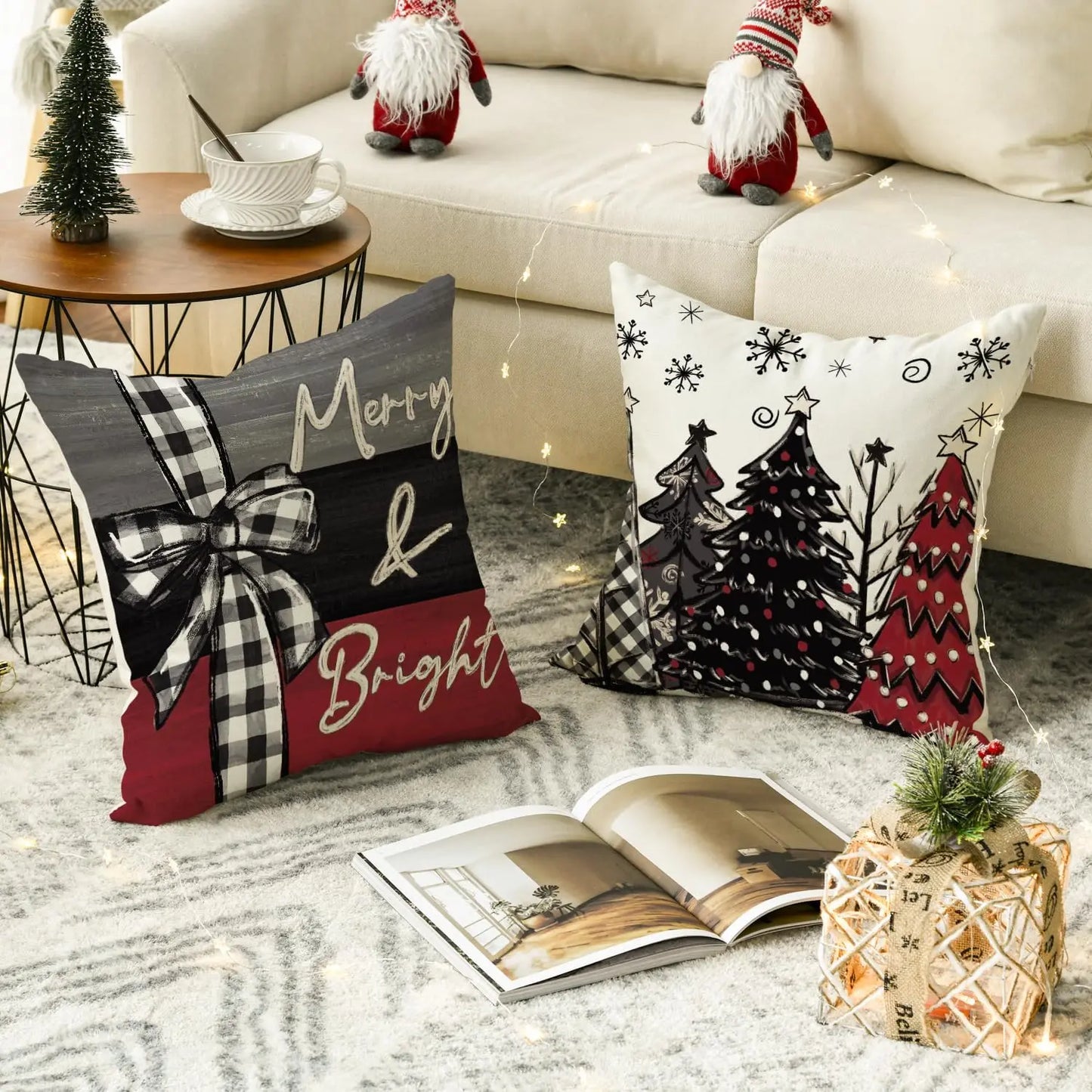 Merry Christmas Joy Xmas Trees Red Throw Pillow Covers 45x45CM Christmas Winter Holiday Cushion Cover