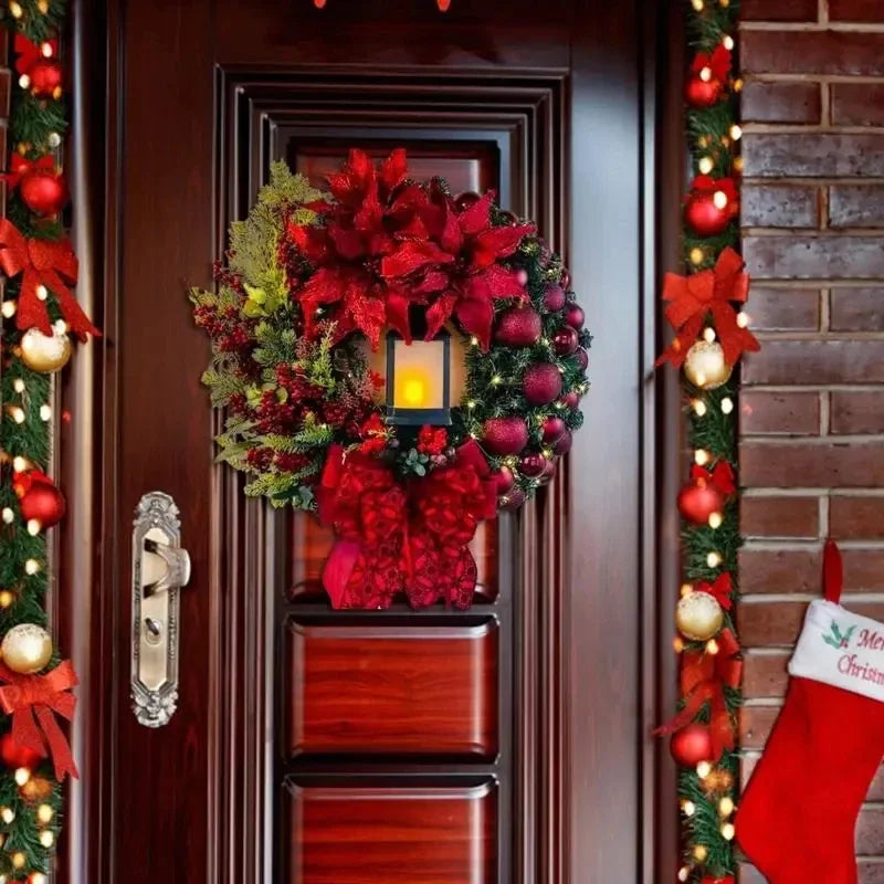 Christmas Golden Wreath With Lamp For Front Door