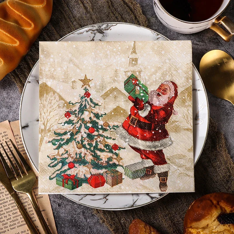 20pcs/Pac 33*33cm Colourful Christmas Tree Printed Napkins