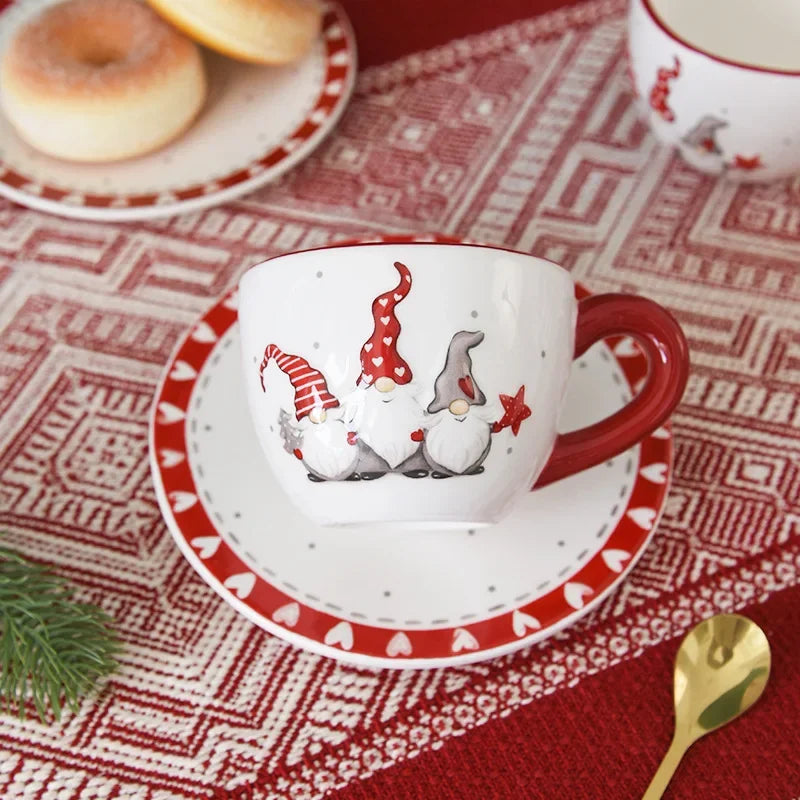 Santa Claus Ceramic Cup and Saucer Christmas theme Coffee Cup