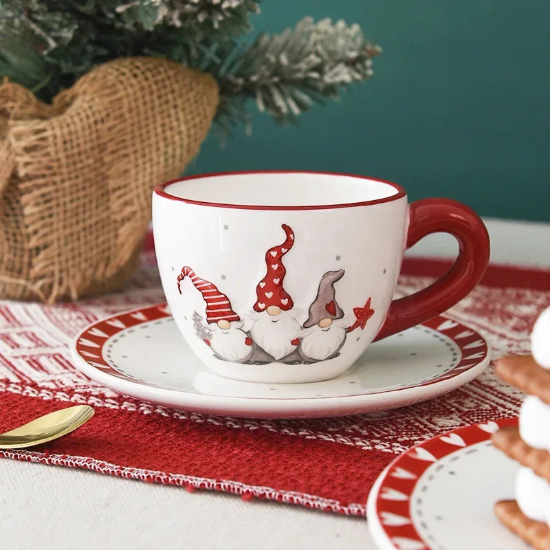 Santa Claus Ceramic Cup and Saucer Christmas theme Coffee Cup