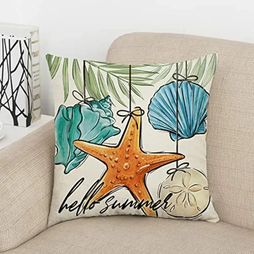 Summer beach coastal décor pillow cover sunshine starfish cushion cover 45x45