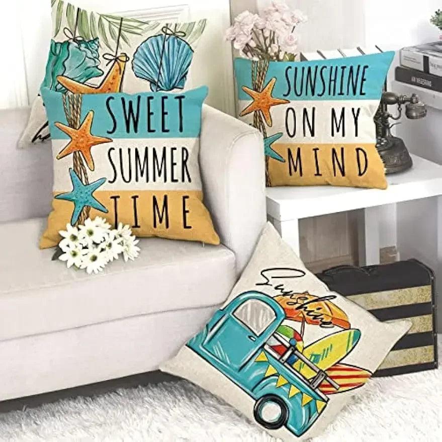 Summer beach coastal décor pillow cover sunshine starfish cushion cover 45x45