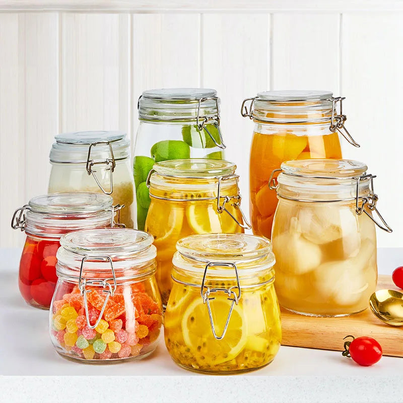 Sealed Glass Jars with Clip Lids, Honey Bottles, Snack Jars, Grain Storage Jars, Candy Jars, Stainless Steel Snap Seal Jars