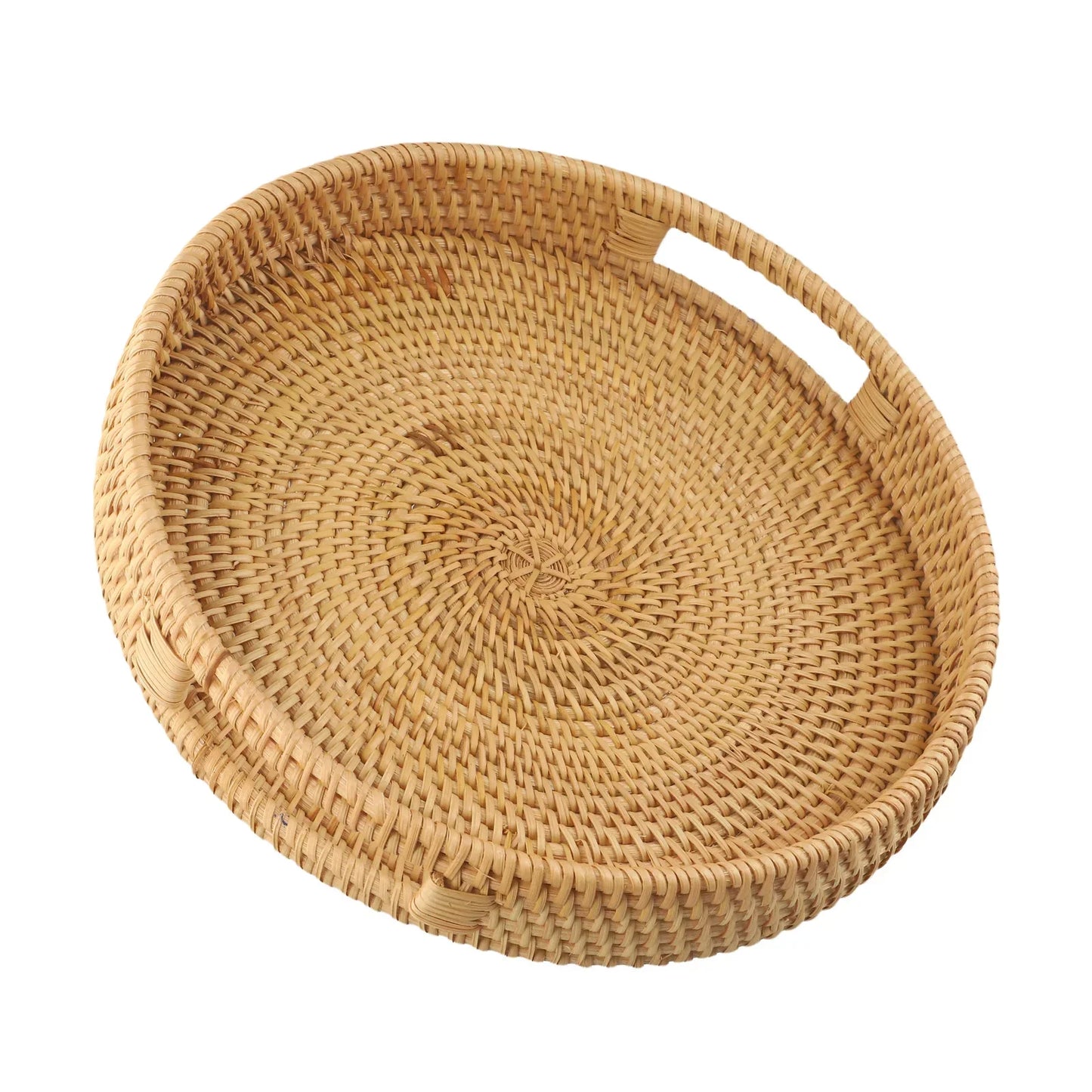 Wicker Basket Woven Rattan Serving Tray Round With Handles