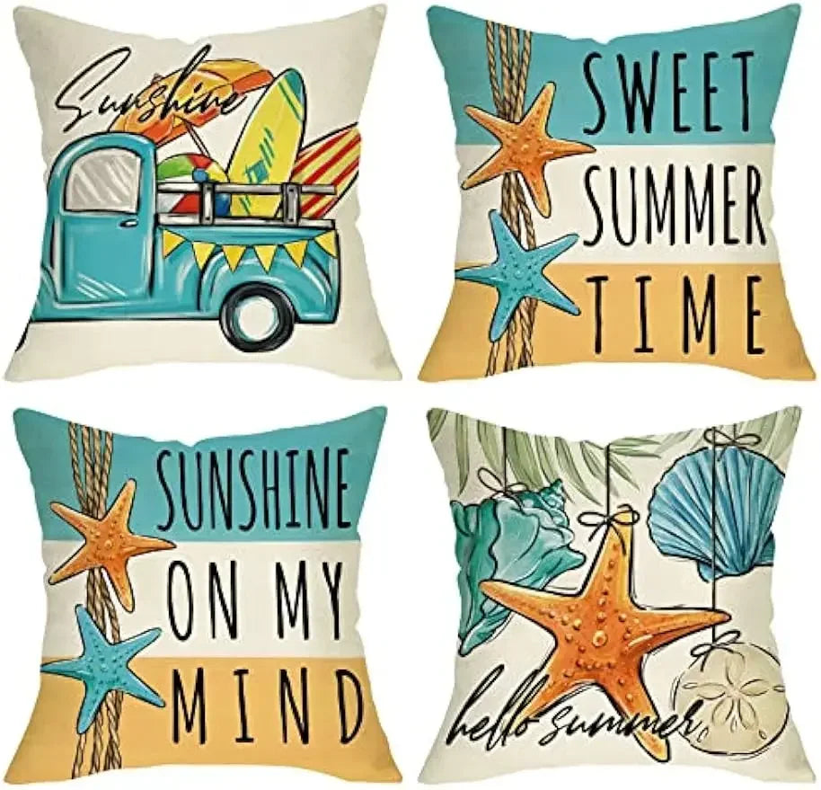 Summer beach coastal décor pillow cover sunshine starfish cushion cover 45x45