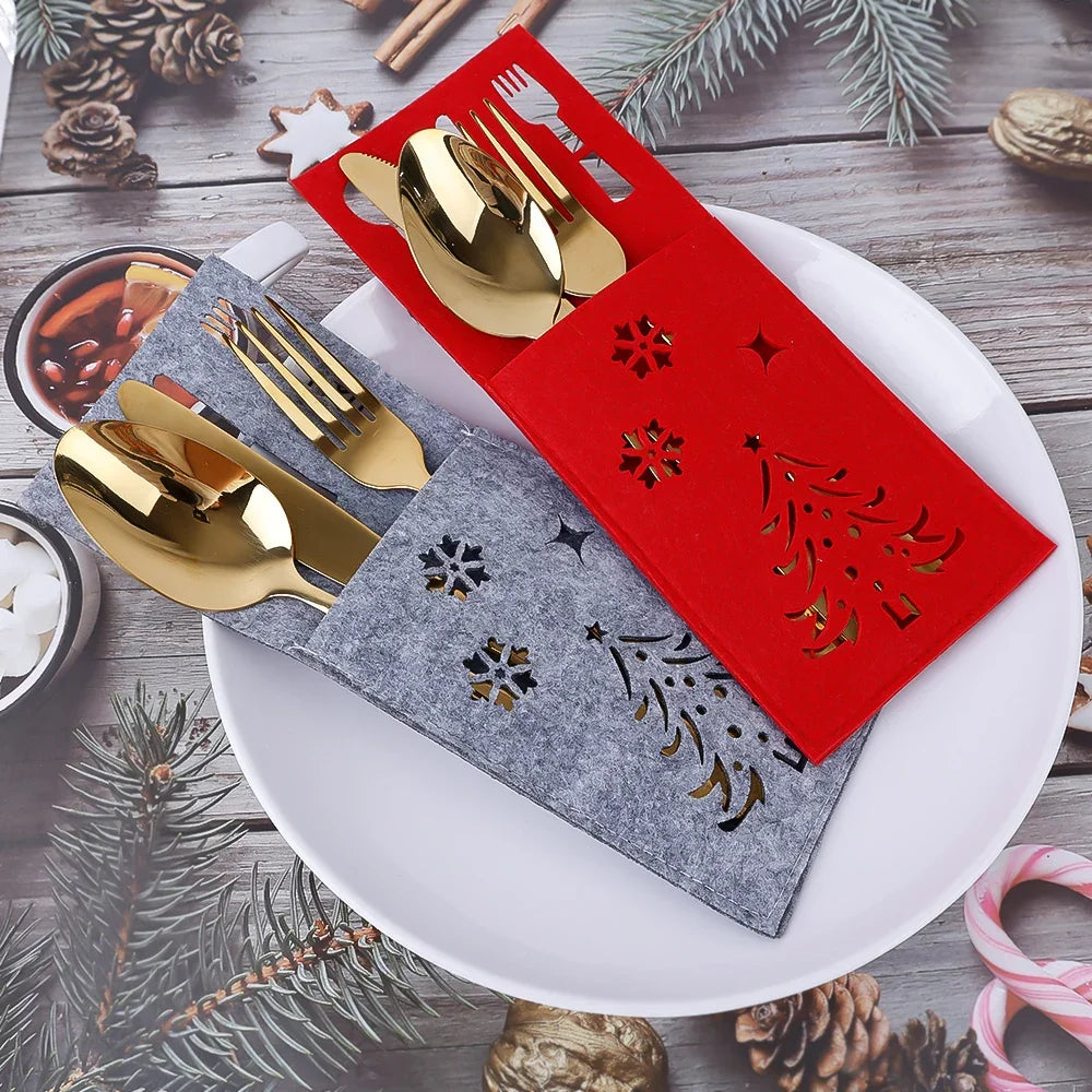 4Pcs Xmas Cutlery Bag Table Decorations