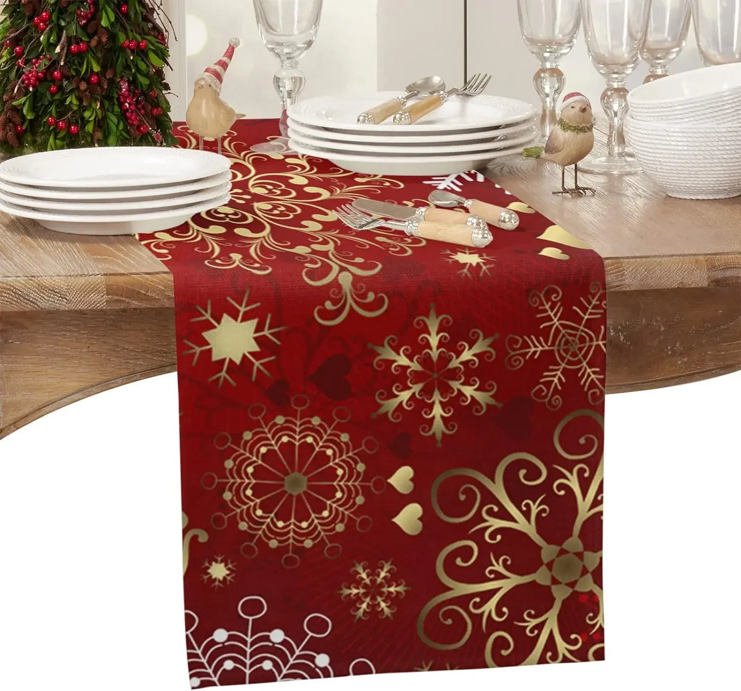 Christmas Snowflake Texture Linen Table Runners Dresser Scarves Decor Winter Xmas Dining Table Runners