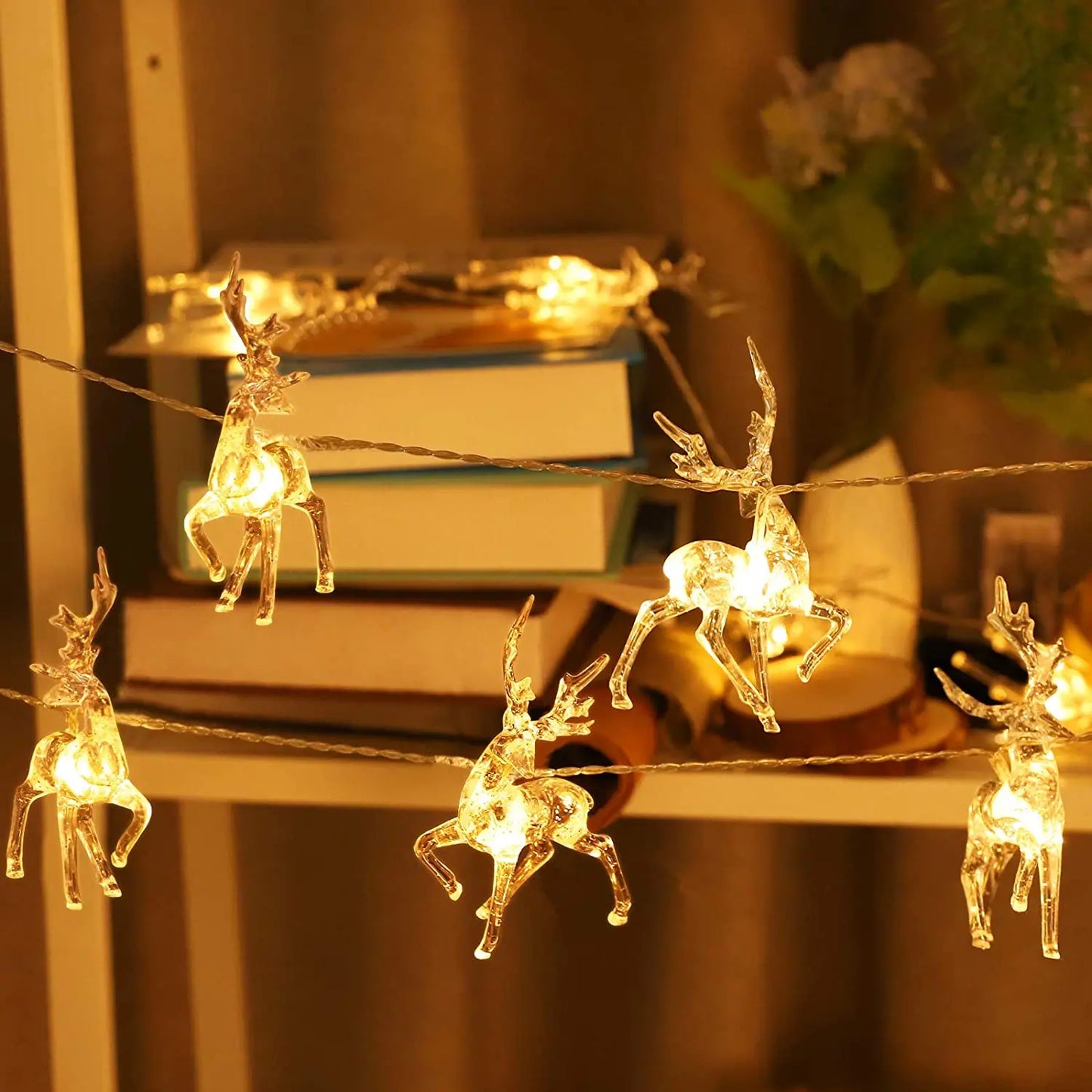 1.5M 10LED Christmas Reindeer String Lights Garland Decoration For Home Crystal Elk Fairy Lights Ornament