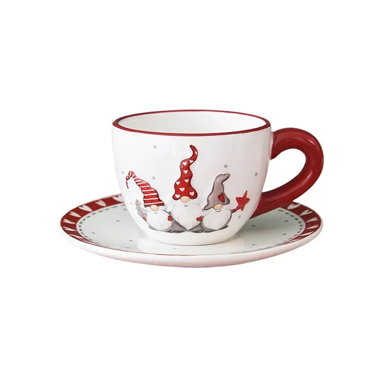 Santa Claus Ceramic Cup and Saucer Christmas theme Coffee Cup