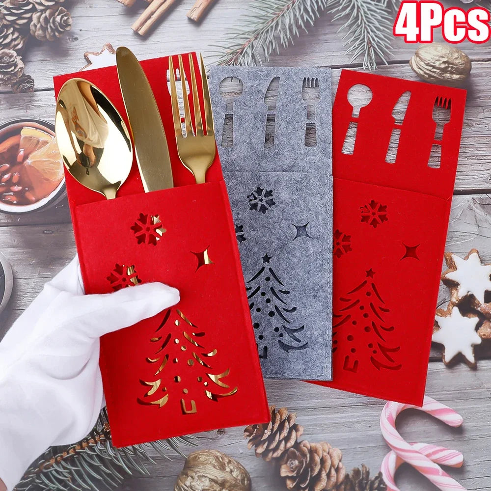 4Pcs Xmas Cutlery Bag Table Decorations