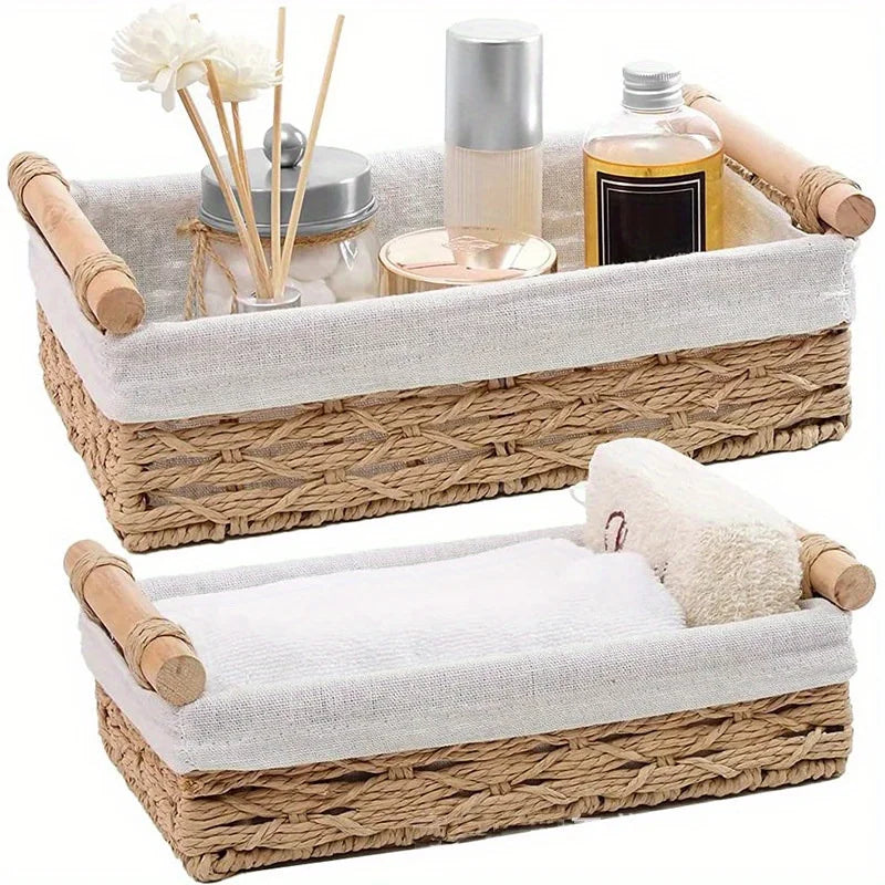 1pc Bathroom and Kitchen Storage Basket Round Paper Rope