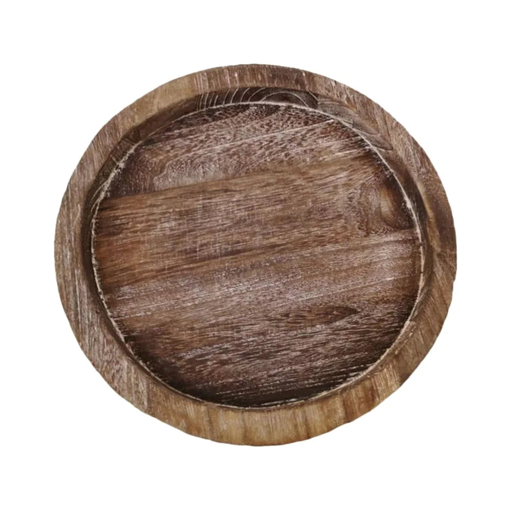 Rustic Wooden Tray Round Candle Holder Farmhouse Home Tabletop Decor