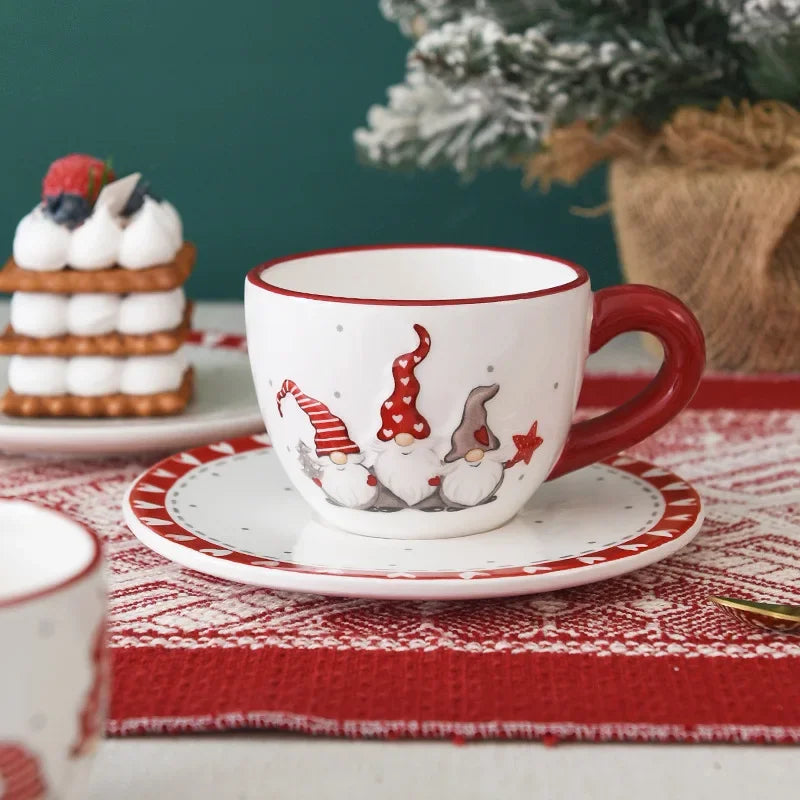 Santa Claus Ceramic Cup and Saucer Christmas theme Coffee Cup