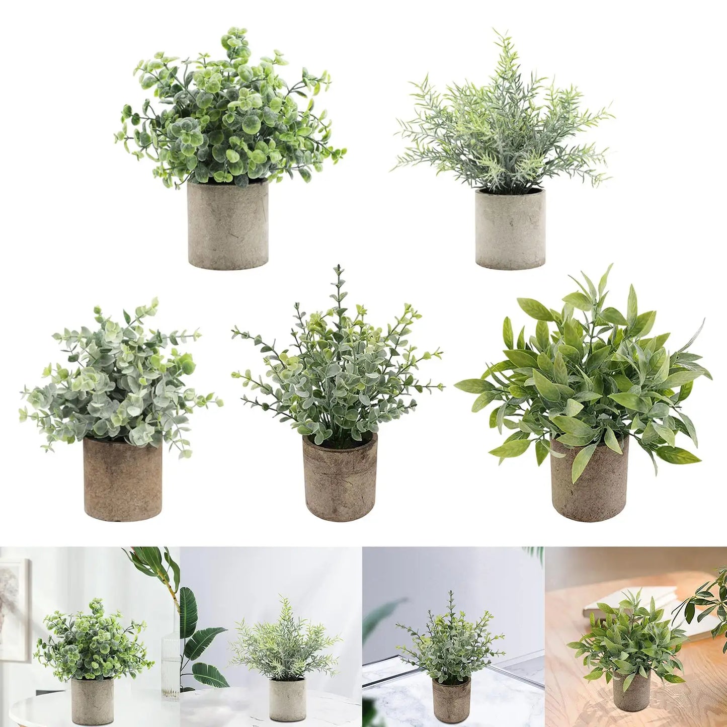 Artificial Potted Plant in Gray Pot Plastic Small Potted Plants