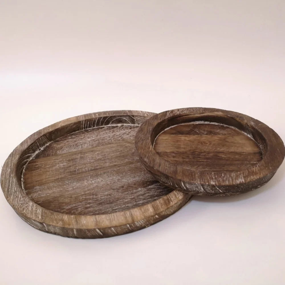 Rustic Wooden Tray Round Candle Holder Farmhouse Home Tabletop Decor